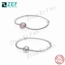 TIFZEF pan 925 пробы Серебряный браслет для женщин, блестящее сердце классический логотип Роскошные Модные женские ювелирные изделия подарок