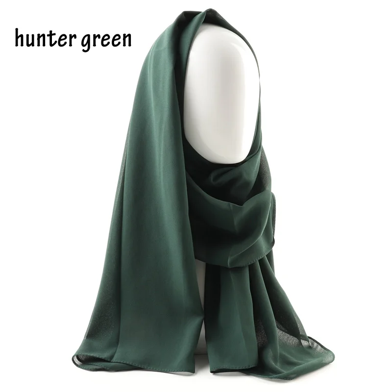Цельный женский однотонный шифоновый шарф с пузырьками, мягкие длинные мусульманские платки aokong мусульманские платки Жоржет Шарфы хиджабы - Цвет: 44 hunter green