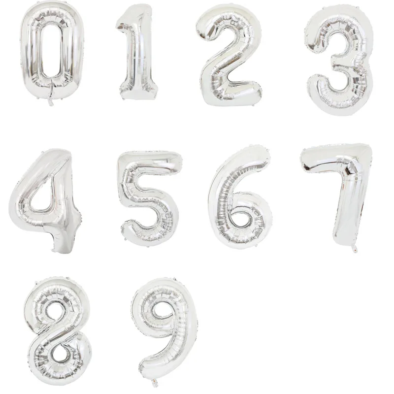 

16Inches Sliver Foil Number Balloon Digit air Balls For Wedding Birthday Party Decoration Kids Adult Event Party Supplies Globos