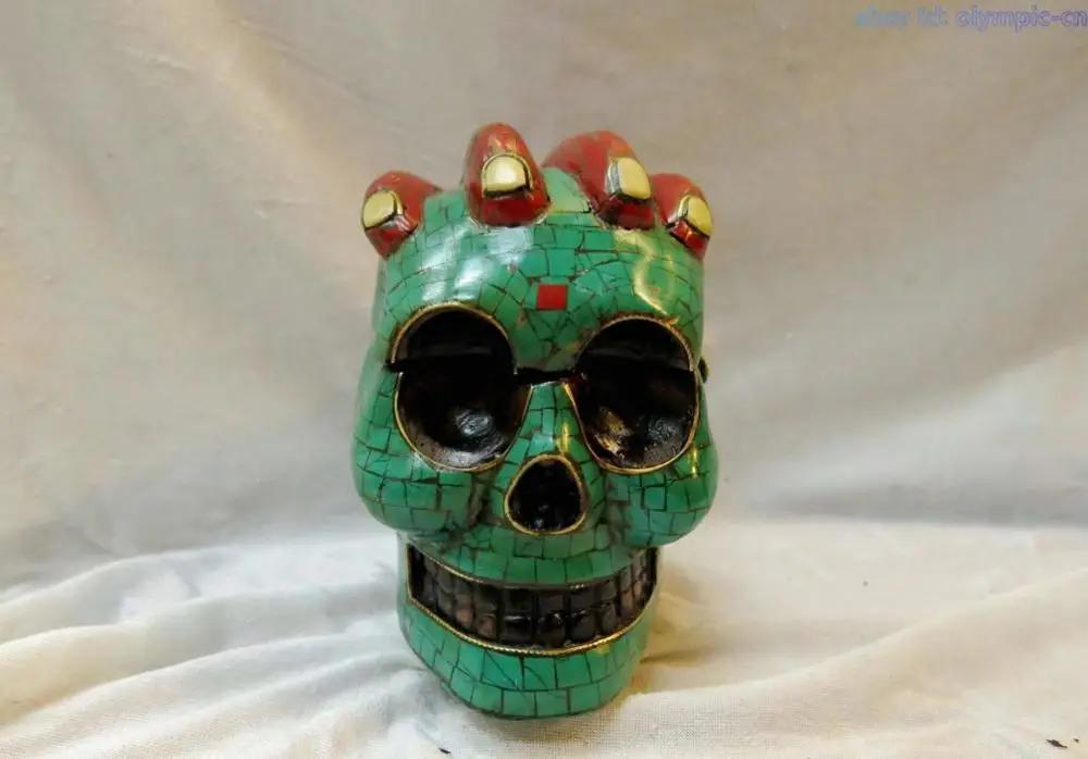 

Tibet resin handwork inlay turquoise Buddhism death's-head Sculpture Statue