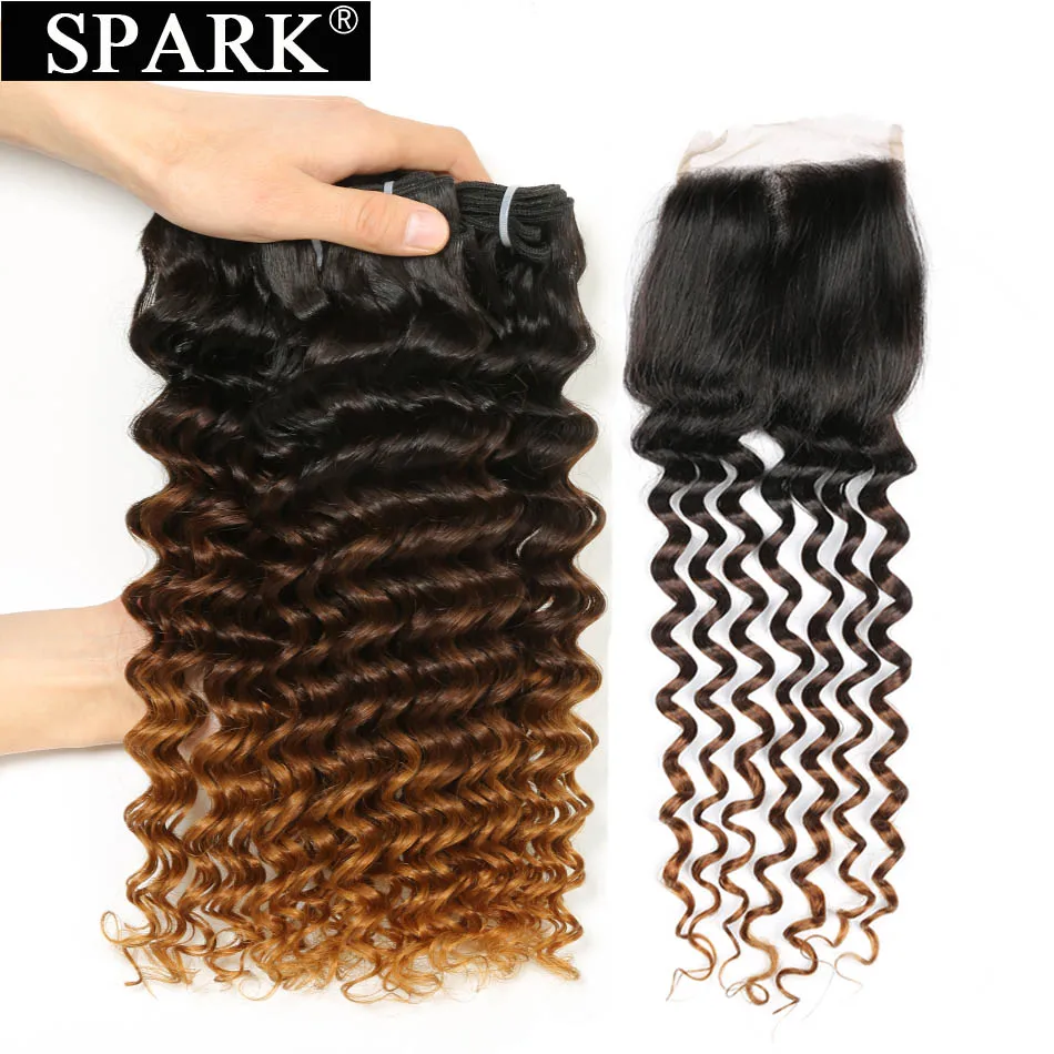 Spark Ombre Malaysia Deep Curly Bundles Human Hair Weave 3 Bundle