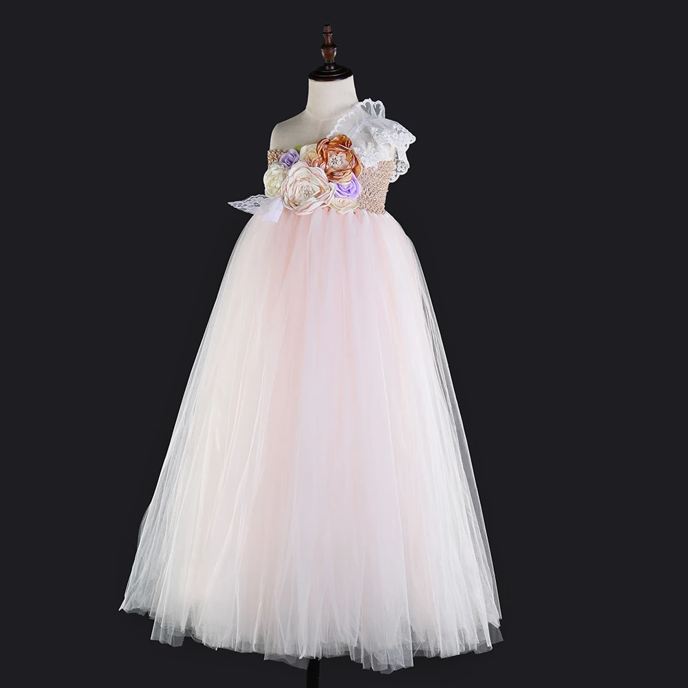Lilacs Toddler Girl Christmas Tutu Dress Girls Frock Children Nova Ankle Length Lace One Shoulder Dress Kids Costume Princess 8T (4)