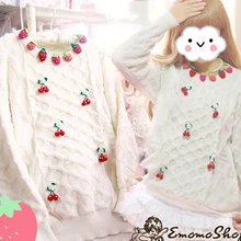 Японские Женские клубники воротник Подвески в виде вишни сладкий хлопковый свитер ручной вязки с длинными рукавами пуловеры цвет молочно-белый