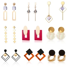 Корейские летние синие геометрические акриловые Необычные полые круглые квадратные Висячие серьги для женщин вечерние ювелирные изделия для свадьбы