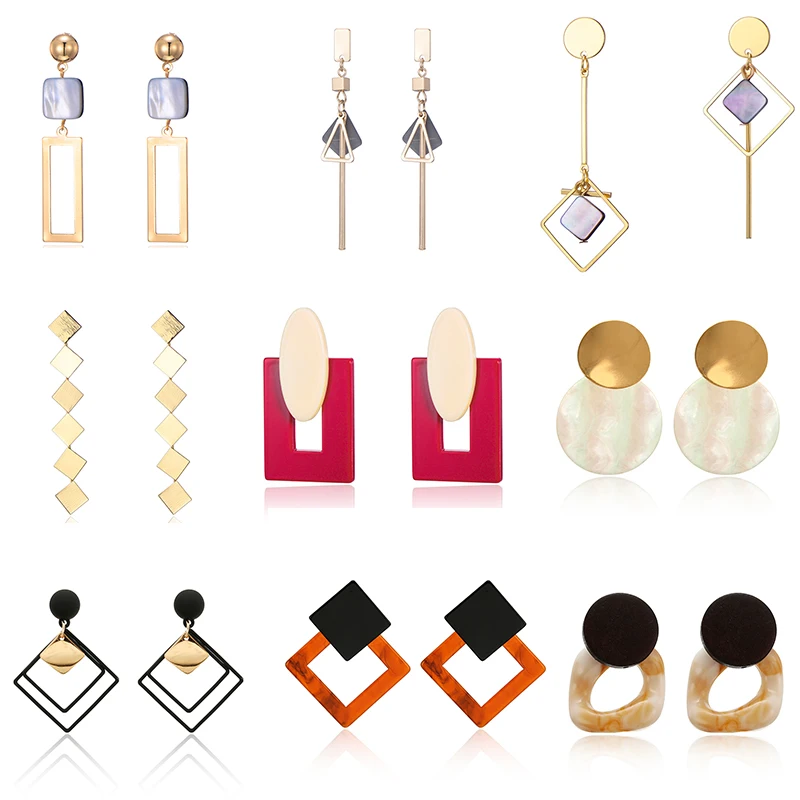 

Korean Summer Blue Geometric Acrylic Irregular Hollow Circle Square Drop Earrings for Women Party Wedding Jewelry