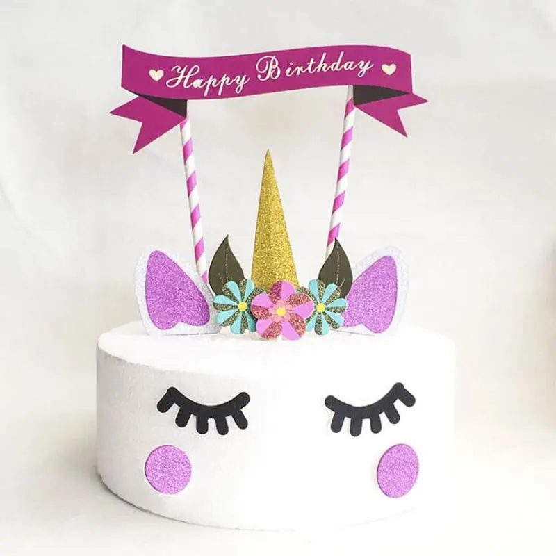 

1set Pink Unicorn DIY Party Cupcake Decoration Happy Birthday Party Flag Baby Kids Birthday Party Decor Cake Handmade Decor