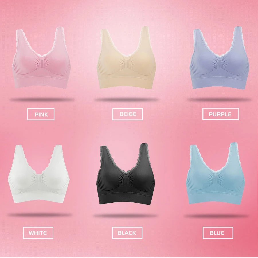 Hot Sell Wire Free Running Bra For Woman Girl Lace Sports Bra Push Up Underwear Female Gym Black White Wireless Brassiere Bras
