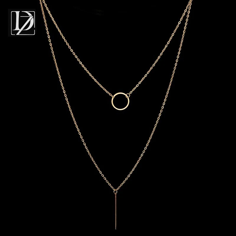 Fashion Double Layer Gold Plated Metal Bar Circle Pendant Necklace Simple Sex Necklace For Women