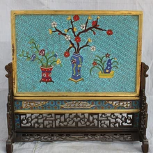 Bi002638 1" Китайский Перегородчатой Фиолетовый Бронзовый Династии Украшают Статуи Дракона Цветок Экран