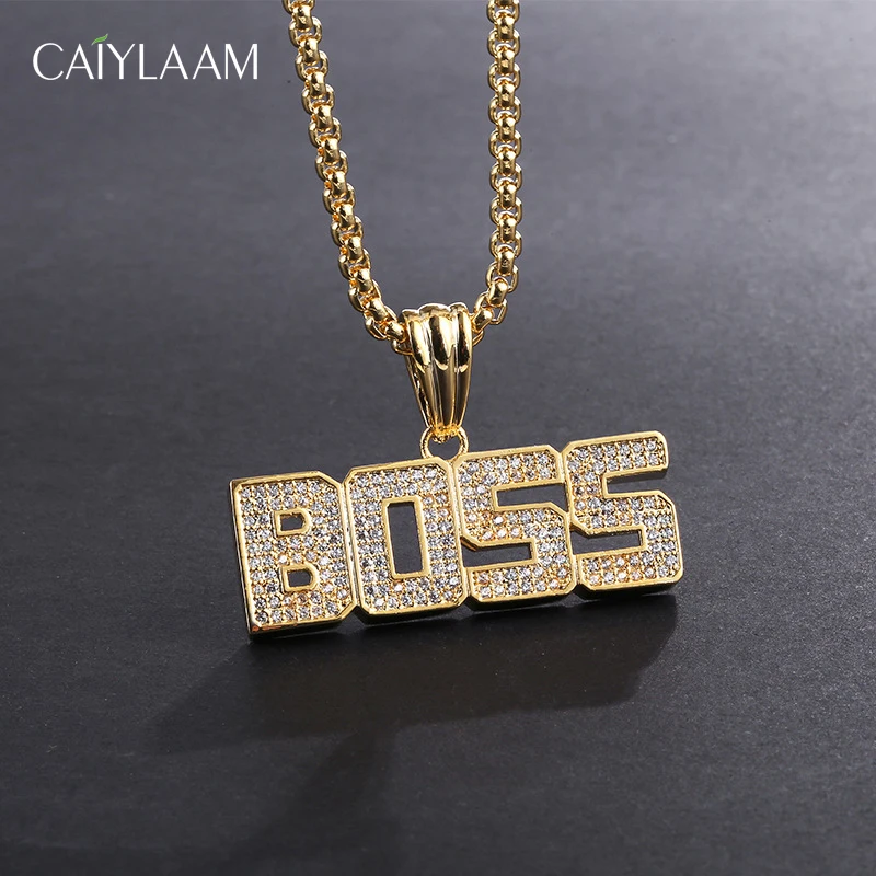 

CAIYLAAM Hip Hop Style Letter Boss Pendant Necklaces for Women Punk Jewelry Link Chain Necklaces For Ladies Jewelry Accessories