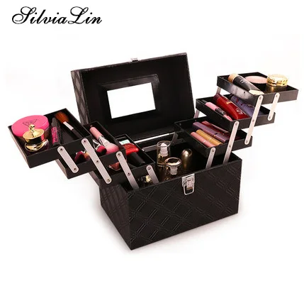 

Women Large Capacity Professional Makeup Organizer Case Bags Multilayer Storage Box Artist Suitcase For Female Cosmetic Bag