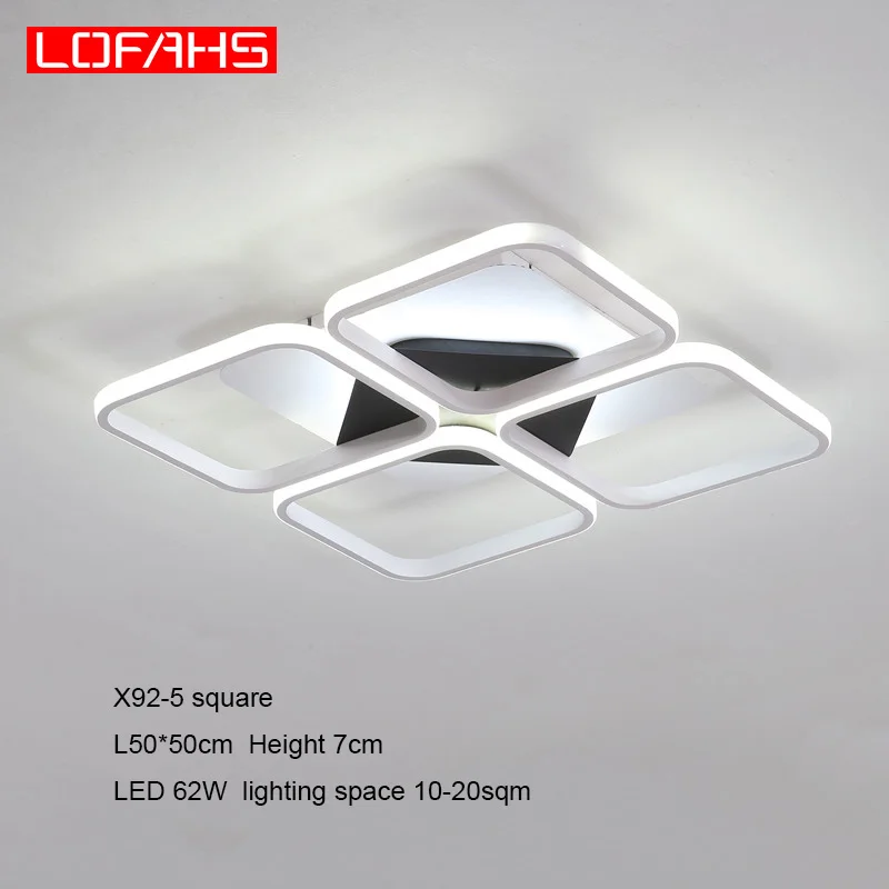 X92-5 square LOFAHS Новая современная светодиодная Люстра для гостиной, спальни, столовой, алюминиевый корпус, домашняя люстра, лампа, осветительная арматура - Цвет абажура: X92-5 square