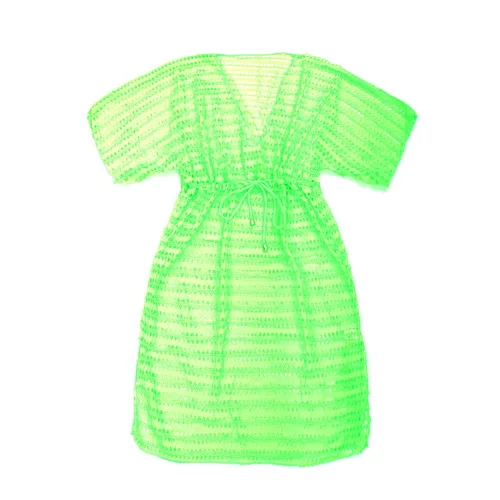 Colloyes женский закрытый купальник вязание крючком пляжная одежда сетка летний пляжный халат платье глубокий v-образный вырез яркий цвет оранжевый желтый и зеленый - Цвет: Neon Green