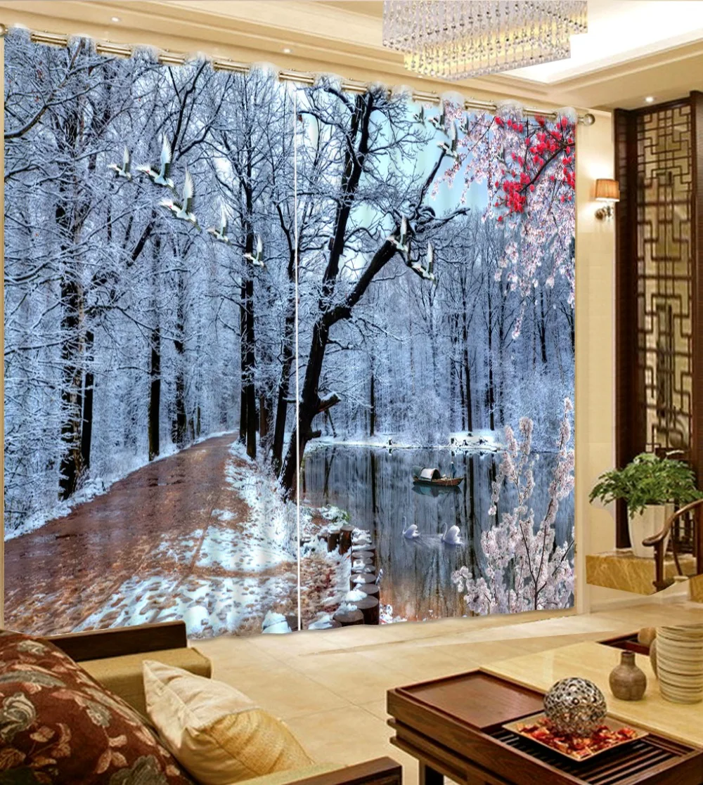 2017D6 Modern Bedroom Curtains 3D Photo snow landscape