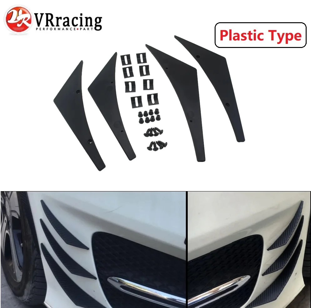 VR-New Universal Fit Front Bumper Lip Splitter Fins Body Spoiler Canards Valence Chin VR-BS21
