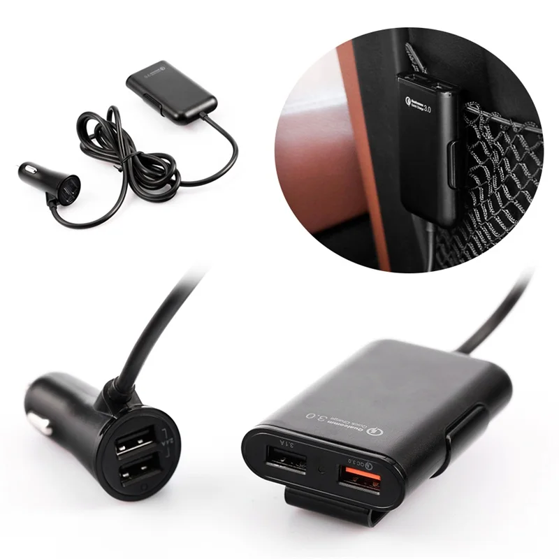QC3.0 2.4A 3.1A Four USB Parts Car Charger With 5.6ft Extension Cord