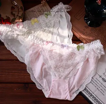 

Japanese new sweet spring summer candy tie color cotton lace underwear thong bragas string sexy culotte femme panty calcinhas