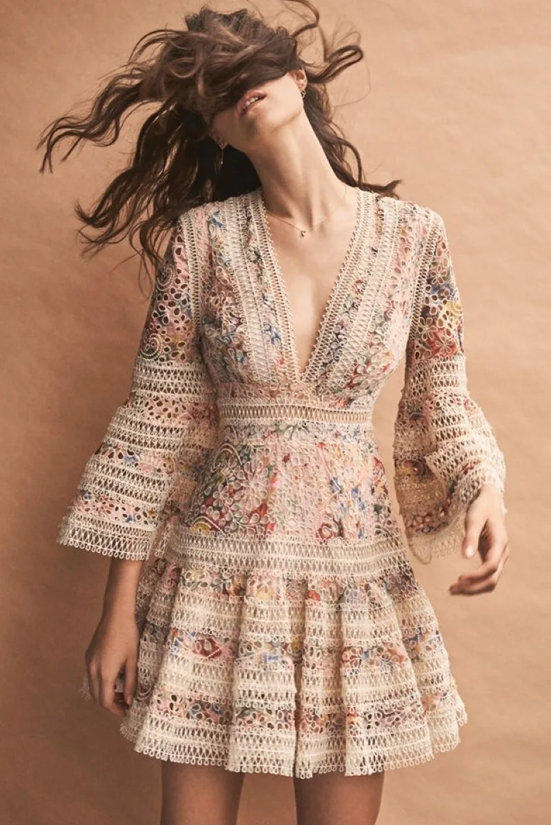 TANG New High Quality Embroidery Summer Dress 2019 Vintage Hollow Out Mini Dress Slim High Waist Flare Sleeve Dresses (2)