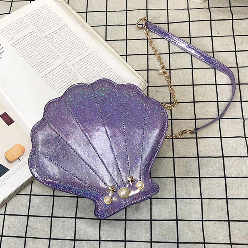 

2019 Women's Fashion bags Novelty Hologram Shell Shape Cross-body Shoulder Bags Pearl Chain Shoulder Bag Female Phone Purse