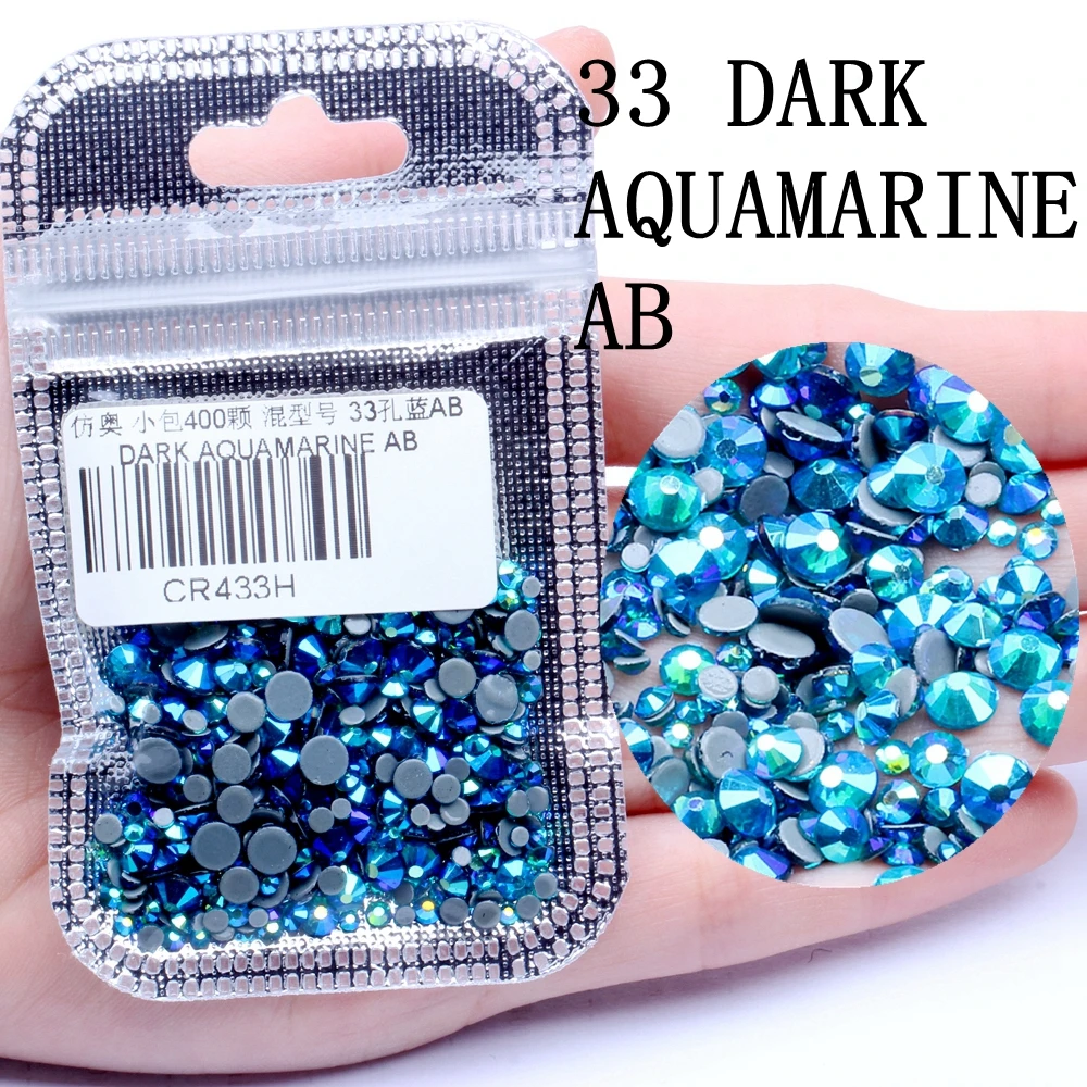 Смешанные размеры 400 шт./упак. все AB Цвета Hotfix Flatback Стразы для ногтей Rhinestoens для дизайна ногтей 3D украшения для ногтей украшение драгоценных камней - Цвет: DARK AQUAMARINE AB