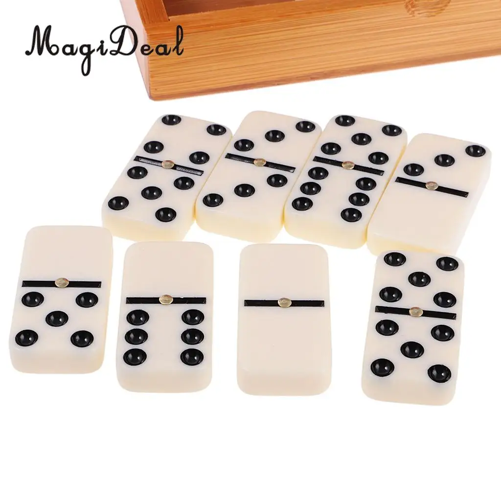 MagiDeal 1Set Double Six Dominoes Traditional Board Travel Game Puzzle Toy Bamboo Box for Kids Adult Party Club Classic Gifts