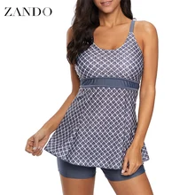 Zando, новинка, Женский клетчатый купальник, танкини, купальники, женский купальник, высокая горловина, топы с шортами, купальник, пляжная одежда