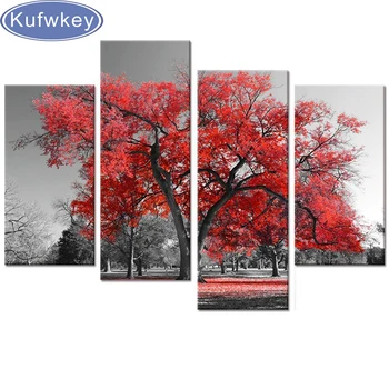 

5d diy diamond painting natural scenery Red Tree full square drill diamond embroidery mosaic triptych home decor stickers 4pcs