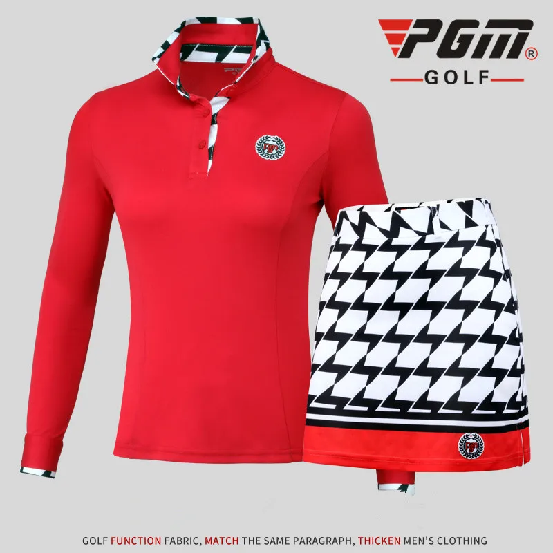 Pgm جودة عالية الغولف الرياضية الخريف الشتاء السيدات تنفس طويل كم t-shirt 3d ثلاثي الأبعاد قطع النساء قمصان