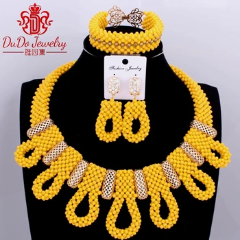 

Fashionable Dubai Yellow African Jewelry Sets Crystal Beads Jewelry Sets Nigerian Bridal Jewelry Sets For Bride Women 2017 Hot