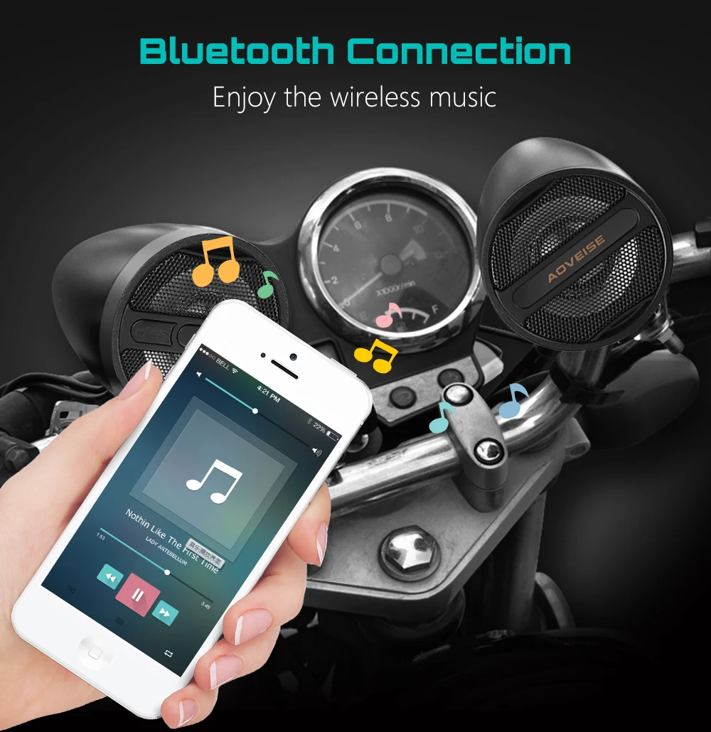 MT473 12 В мотоцикл usb MP3 аудио плеер Bluetooth колонки с fm-радио тюнер водонепроницаемый руль установить 3 дюйма Металл