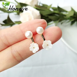 Hongye Floral Earrings with Natural Pearls Women Sweet Stud Earrings Fashion 925 Jewelry Gold Color Female Birthday Ear Jewelry Hongye Floral Earrings with Natural Pearls Women Sweet Stud Earrings Fashion 925 Jewelry Gold Color Female Birthday Ear Jewelry