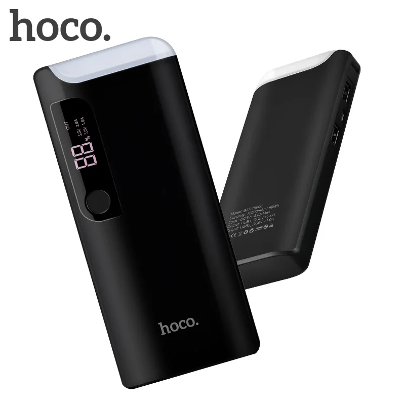 

HOCO 15000mAh Flashlight Power Bank LED Light 2 USB 18650 Powerbank External Battery Charger Universal Smart phone Paver Bank