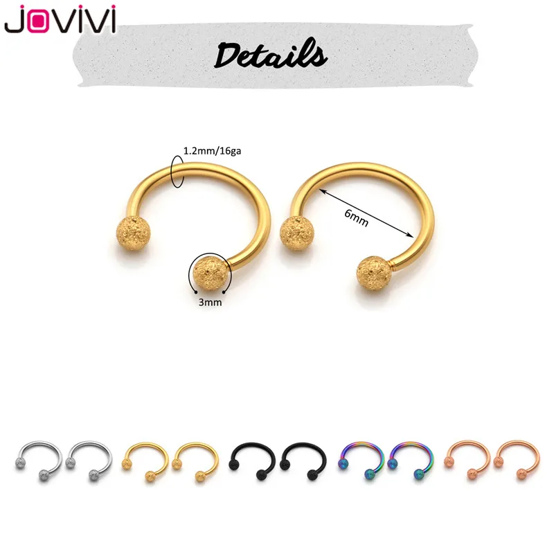 Jovivi Stainless Steel 16G 6mm Matte Ball Horseshoe Hoop Rings Captive Bead Ring Nose Ear Helix Cartilage Tragus Daith Septum