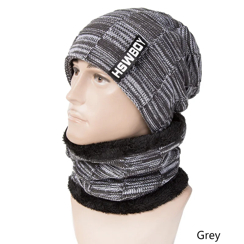Evrfelan брендовая дизайнерская зимняя шапка шарф 2 шт. для мужчин Лоскутные вязаные шапочки кольцо для шляпы набор шарфов мужская шапка и шарф унисекс - Цвет: grey
