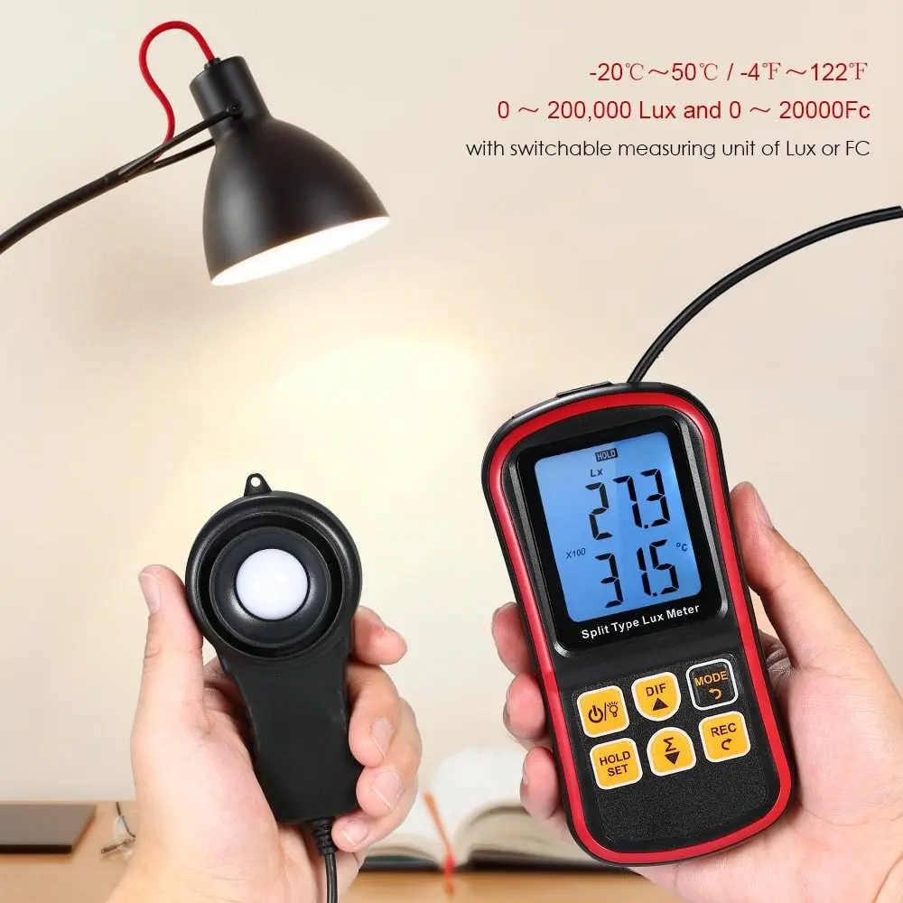 

Luxmeter Digital Photometer Luminometer 0 to 200000 Lux Light Sensor With Mobile APP Connection 2 Recording Modes Lightmeter