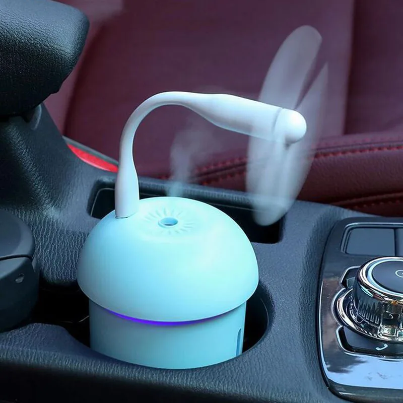 

3 in 1 Mushroom USB Car Air Humidifier Mini Ultrasonic Mist Maker LED Lamp Mini USB Fan Office Air Purifier 200ml