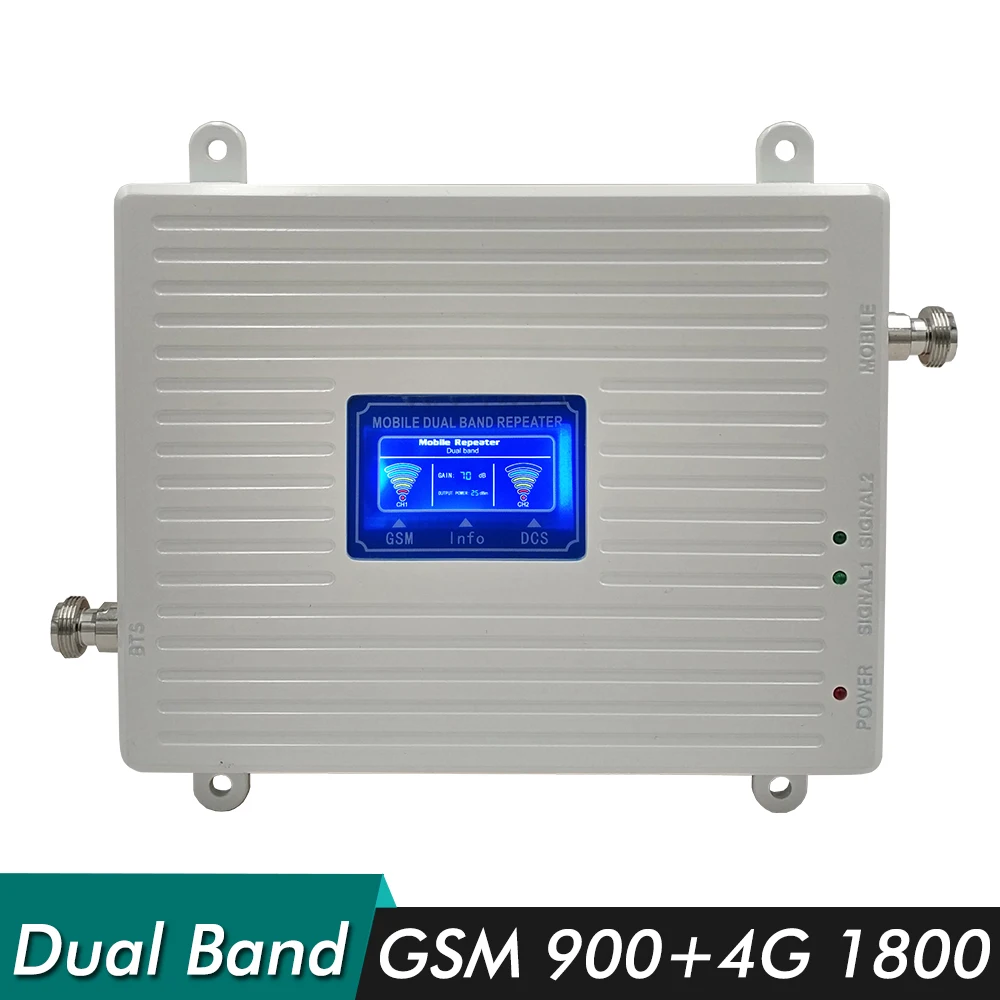 70dB Gain 2G 3G 4G Dual Band Signal Booster GSM 900+DCS LTE 1800 Cell Phone Signal Repeater Cellular Amplifier with LCD Display