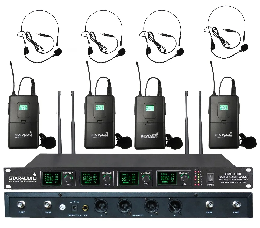 4 channel uhf headset mic system 4ch church stage party ktv mic