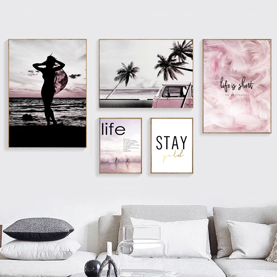 Sea-Palm-Tree-Feather-Sexy-Girl-Quotes-Wall-Art-Canvas-Painting-Nordic-Posters-And-Prints-Wall