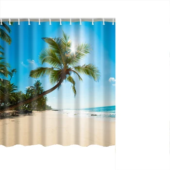 

Sea Beach Shell Printed Bath Screen High Quality Shower Curtains Waterproof Products with Hooks Decoration Bathroom