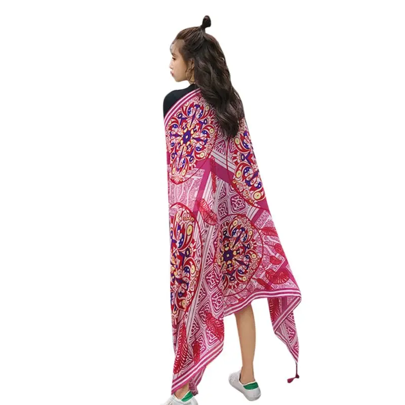13 видов стилей женский этнический праздничный шарф цветной тропический лист цветочный принт большая шаль многофункциональное бикини с кисточками - Цвет: K