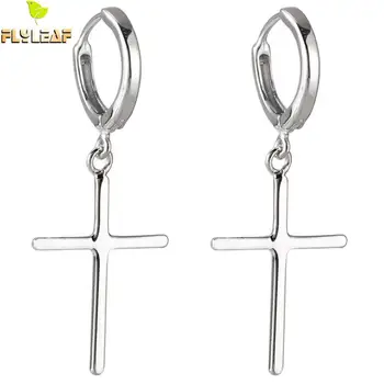 

Flyleaf Real 925 Sterling Silver Circle Cross Long Drop Earring For Women Isimple High Quality Earings Fashion Jewelry Femme
