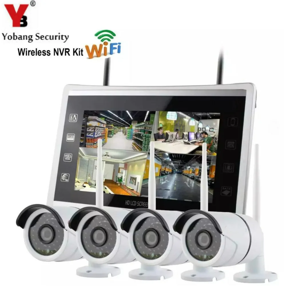 

YobangSecurity Home Security System WIFI NVR Kit 12 Inch Monitor 4pcs 960P Wireless IP Camera CCTV Video Surveillance System