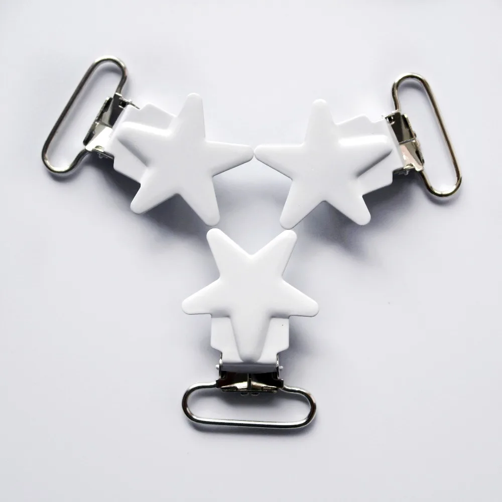 Sutoyuen 50 Pcs White Star Shap Metal Pacifier Clips Dummy Holders Baby