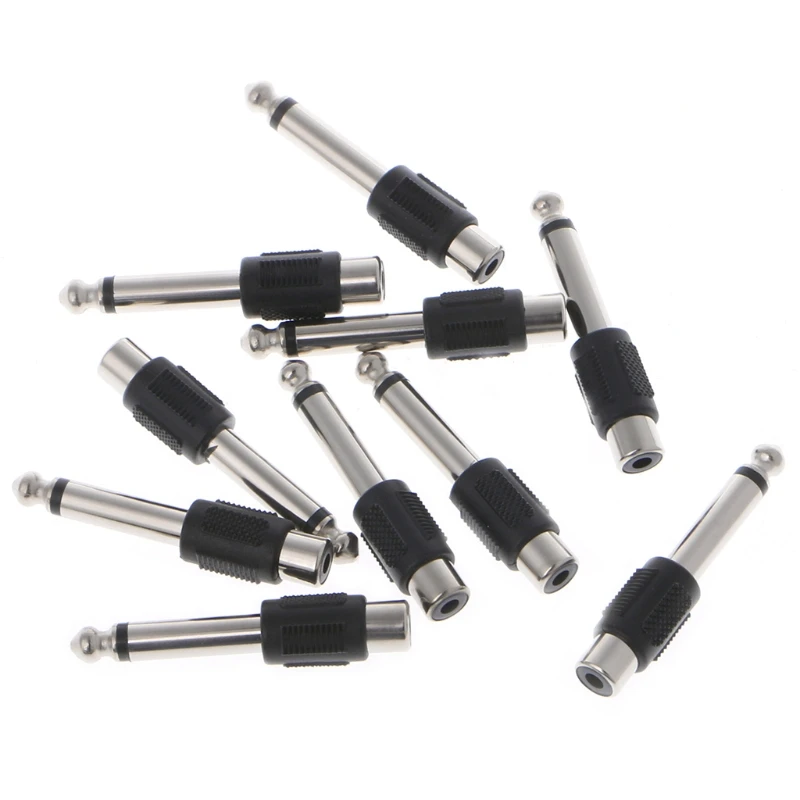 

10 Pcs RCA Female Jack To 6.35mm 1/4" Male Mono Plug Audio Adapter Connector