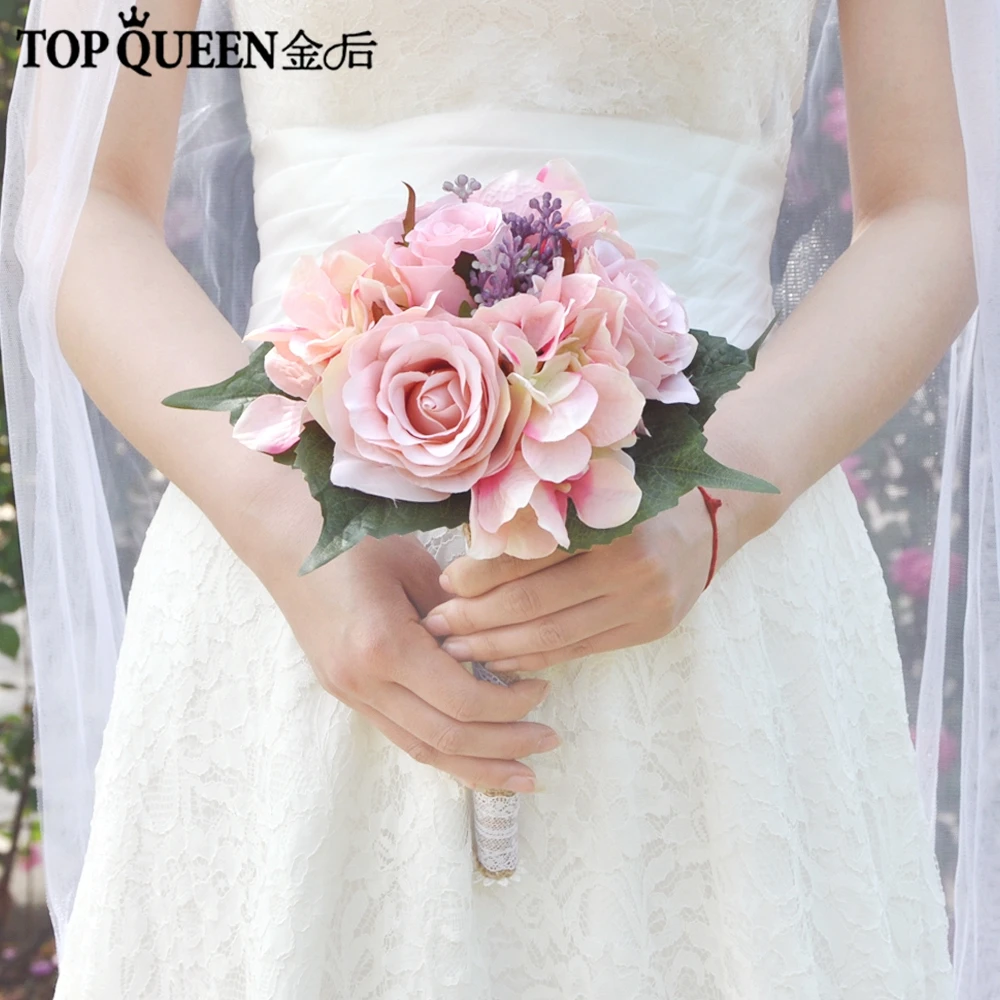 TOPQUEEN F29 элегантный свадебный букет, свадебные цветы с розовой розой, искусственные цветы, свадебные букеты, быстрая - Цвет: as picture