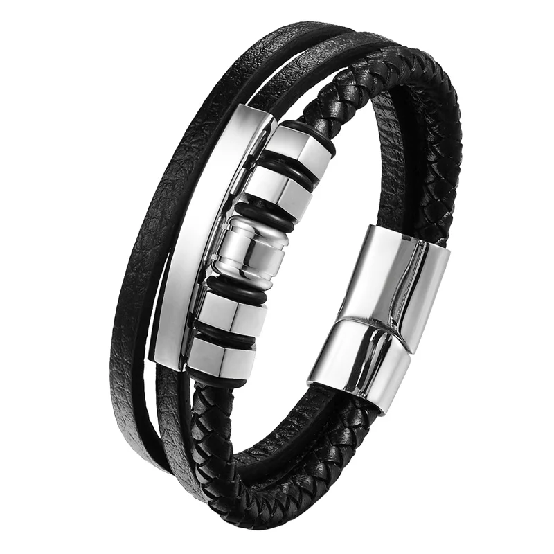 

Stylish Stainless Steel Bracelet & Bangle silvery Bracelet Charm Genuine Leather Bracelet Man Vintage Jewelry 2018 Hot Sale