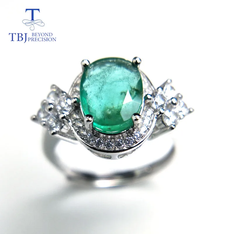 

TBJ,100% natural emerald ring in 925 sterling silver with gift box,elegant vintage aulic rings with emerald gemstone rings