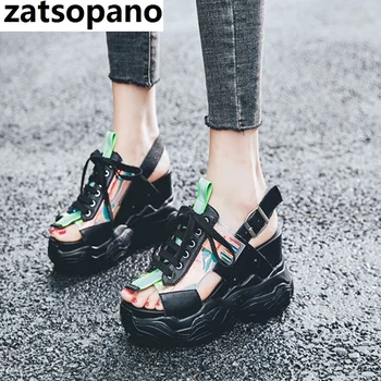 

New 2019 Summer Women Sneakers Sandals Peep-toe Wedge Platform Shoes Woman 11 CM Heels Thick Bottom Casual White Beach Flip Flop