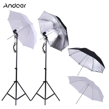 

Andoer Photo Studio Umbrella Lighting Kit w/ 2m Light Stands + 45W 5500K Photo Lamp Bulb +83cm Soft Umbrella + Swivel Socket